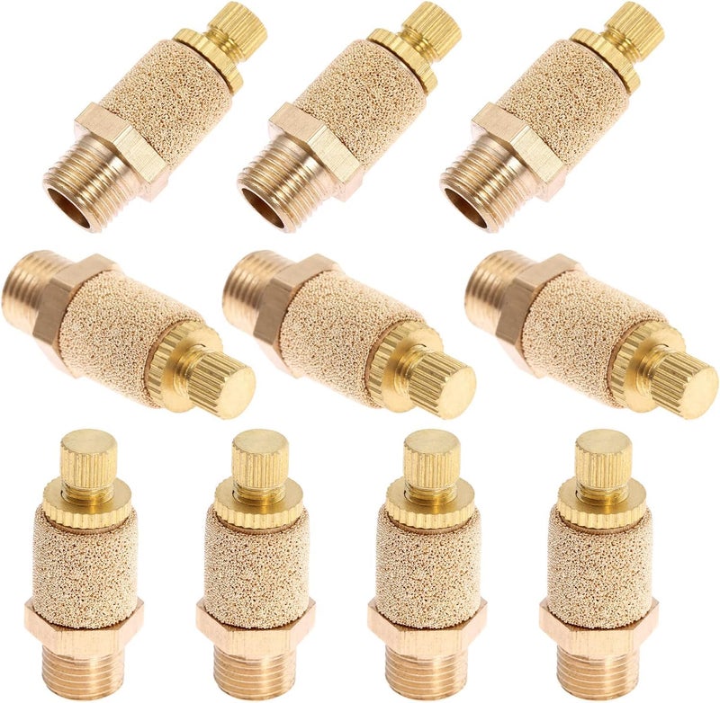 Mtsooning 10PCS Air Pneumatic Flow Control Mufflers, 1/4inch Exhaust Muffler Filters, Bronze Thread Hex Brass Silencer Replacement for 1/4" NPT BSL-02 - Image 1